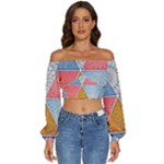 Texture With Triangles Long Sleeve Crinkled Weave Crop Top
