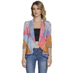 Texture With Triangles Women s 3/4 Sleeve Ruffle Edge Open Front Jacket