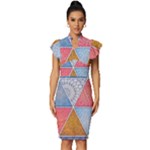 Texture With Triangles Vintage Frill Sleeve V-Neck Bodycon Dress