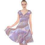 Silk Waves Abstract Cap Sleeve Front Wrap Midi Dress