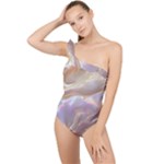 Silk Waves Abstract Frilly One Shoulder Swimsuit