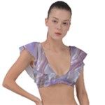 Silk Waves Abstract Plunge Frill Sleeve Bikini Top