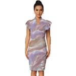 Silk Waves Abstract Vintage Frill Sleeve V-Neck Bodycon Dress