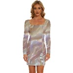 Silk Waves Abstract Long Sleeve Square Neck Bodycon Velvet Dress
