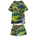 Countryside Landscape Nature Kids  Swim T-Shirt and Shorts Set