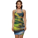 Countryside Landscape Nature Sleeveless Wide Square Neckline Ruched Bodycon Dress