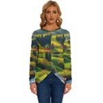 Countryside Landscape Nature Long Sleeve Crew Neck Pullover Top