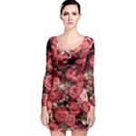 Pink Roses Flowers Love Nature Long Sleeve Bodycon Dress