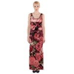 Pink Roses Flowers Love Nature Thigh Split Maxi Dress