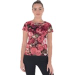 Pink Roses Flowers Love Nature Short Sleeve Sports Top 