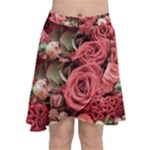 Pink Roses Flowers Love Nature Chiffon Wrap Front Skirt