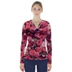 Pink Roses Flowers Love Nature V-Neck Long Sleeve Top
