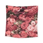 Pink Roses Flowers Love Nature Square Tapestry (Small)