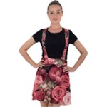 Pink Roses Flowers Love Nature Velvet Suspender Skater Skirt