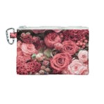Pink Roses Flowers Love Nature Canvas Cosmetic Bag (Medium)