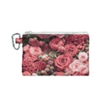 Pink Roses Flowers Love Nature Canvas Cosmetic Bag (Small)