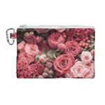 Pink Roses Flowers Love Nature Canvas Cosmetic Bag (Large)