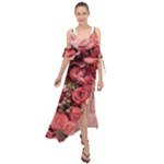 Pink Roses Flowers Love Nature Maxi Chiffon Cover Up Dress