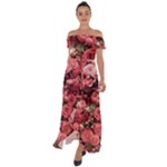 Pink Roses Flowers Love Nature Off Shoulder Open Front Chiffon Dress