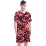 Pink Roses Flowers Love Nature Men s Mesh T-Shirt and Shorts Set