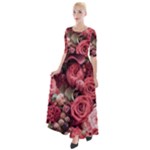 Pink Roses Flowers Love Nature Half Sleeves Maxi Dress