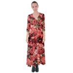 Pink Roses Flowers Love Nature Button Up Maxi Dress