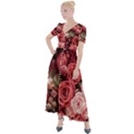 Pink Roses Flowers Love Nature Button Up Short Sleeve Maxi Dress