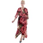 Pink Roses Flowers Love Nature Quarter Sleeve Wrap Front Maxi Dress