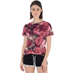 Pink Roses Flowers Love Nature Open Back Sport T-Shirt