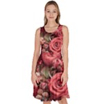 Pink Roses Flowers Love Nature Knee Length Skater Dress With Pockets