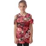 Pink Roses Flowers Love Nature Fold Over Open Sleeve Top