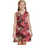 Pink Roses Flowers Love Nature Kids  Sleeveless Tiered Mini Dress