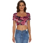 Pink Roses Flowers Love Nature Short Sleeve Square Neckline Crop Top 