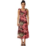 Pink Roses Flowers Love Nature Tie-Strap Tiered Midi Chiffon Dress