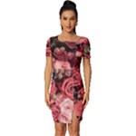 Pink Roses Flowers Love Nature Fitted Knot Split End Bodycon Dress