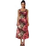 Pink Roses Flowers Love Nature Square Neckline Tiered Midi Dress