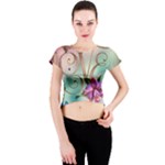 Love Amour Butterfly Colors Flowers Text Crew Neck Crop Top