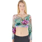 Love Amour Butterfly Colors Flowers Text Long Sleeve Crop Top