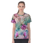 Love Amour Butterfly Colors Flowers Text Women s Cotton T-Shirt