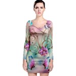 Love Amour Butterfly Colors Flowers Text Long Sleeve Bodycon Dress