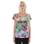 Love Amour Butterfly Colors Flowers Text Cap Sleeve Top