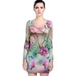 Love Amour Butterfly Colors Flowers Text Long Sleeve Velvet Bodycon Dress