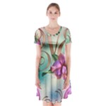 Love Amour Butterfly Colors Flowers Text Short Sleeve V-neck Flare Dress