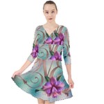 Love Amour Butterfly Colors Flowers Text Quarter Sleeve Front Wrap Dress
