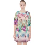 Love Amour Butterfly Colors Flowers Text Quarter Sleeve Pocket Dress