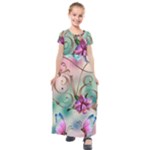 Love Amour Butterfly Colors Flowers Text Kids  Short Sleeve Maxi Dress