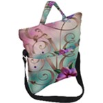 Love Amour Butterfly Colors Flowers Text Fold Over Handle Tote Bag