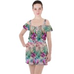 Love Amour Butterfly Colors Flowers Text Ruffle Cut Out Chiffon Playsuit
