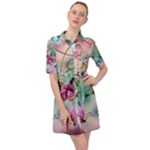 Love Amour Butterfly Colors Flowers Text Belted Shirt Dress