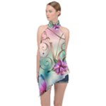 Love Amour Butterfly Colors Flowers Text Halter Asymmetric Satin Top